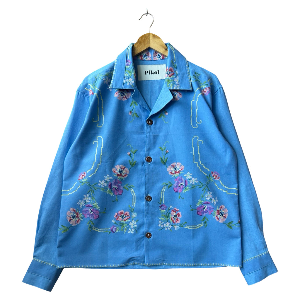 Blue Cross-stitched Floral