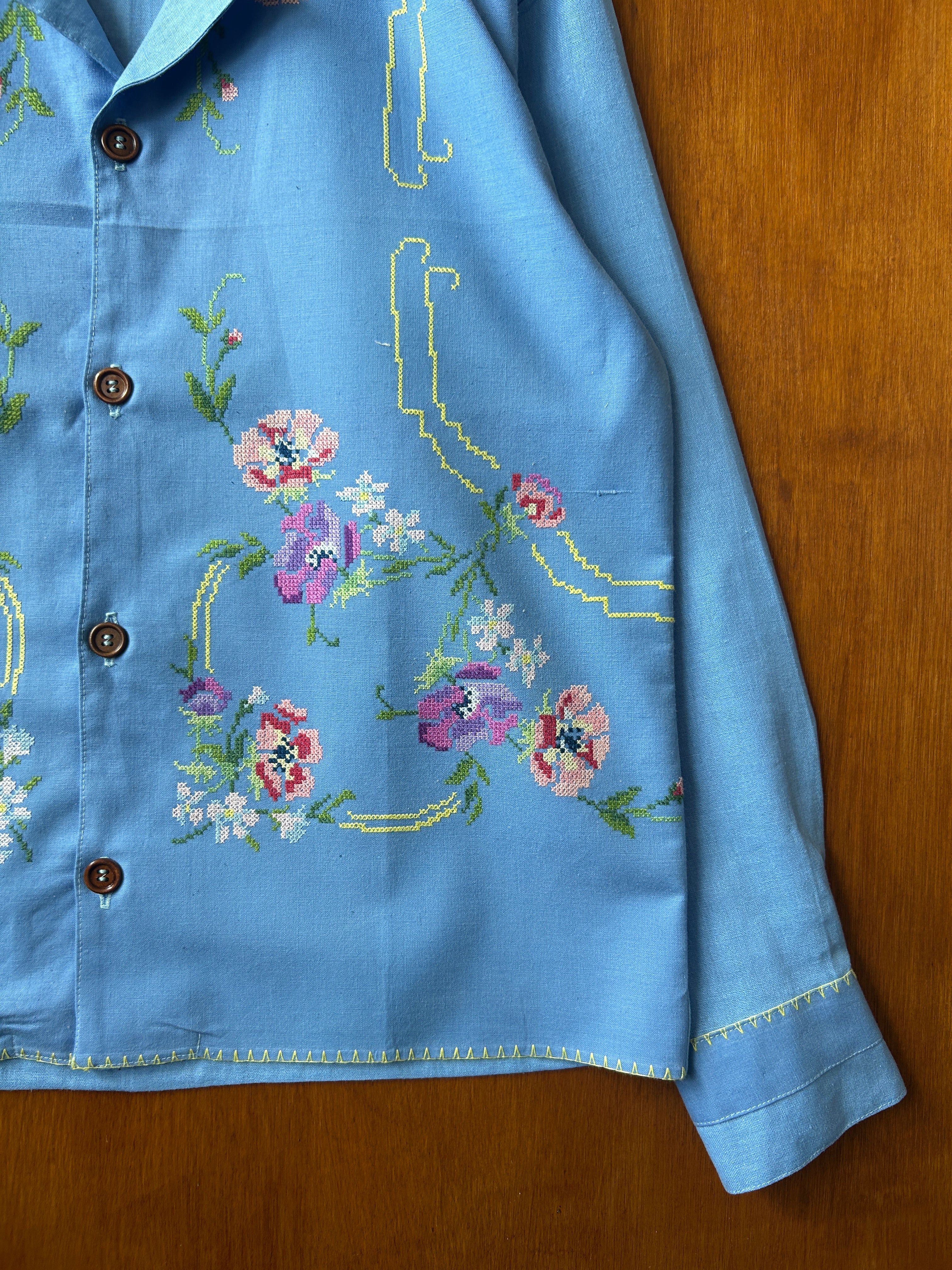 Blue Cross-stitched Floral