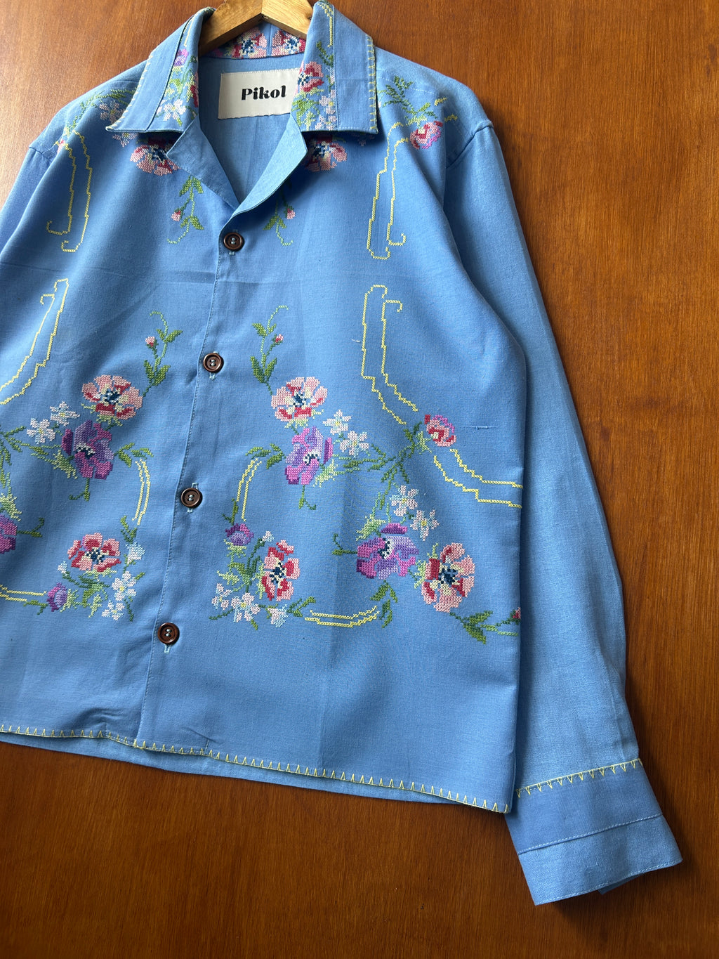Blue Cross-stitched Floral