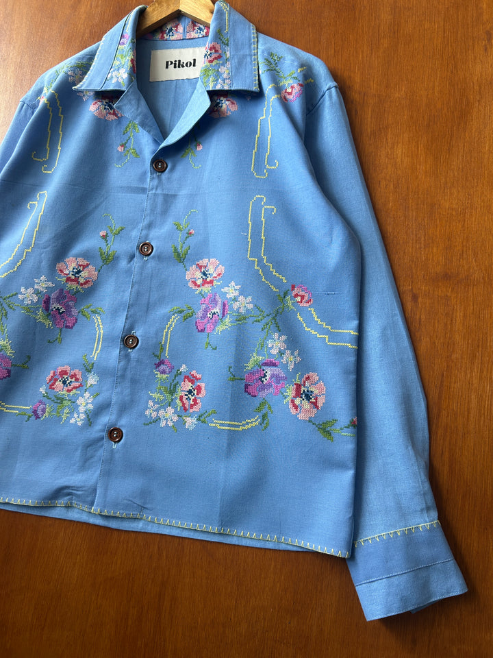 Blue Cross-stitched Floral