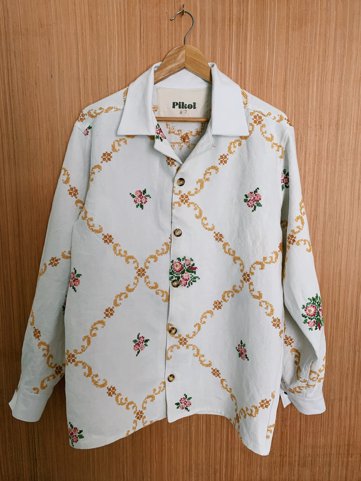 67. Floral Cross-Stitch Overshirt