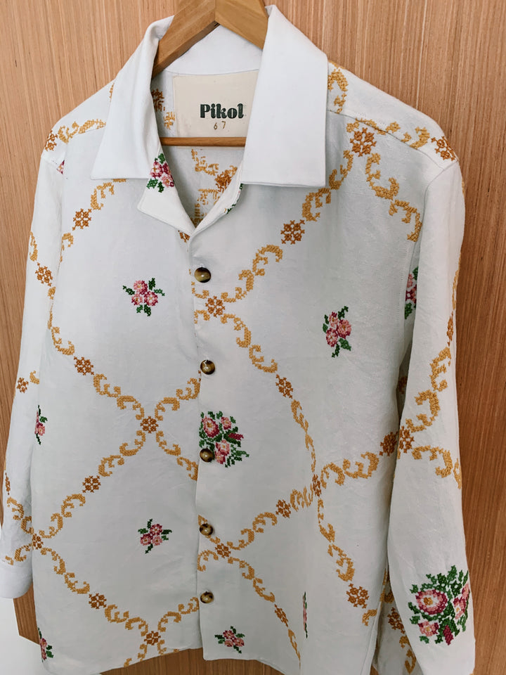 67. Floral Cross-Stitch Overshirt